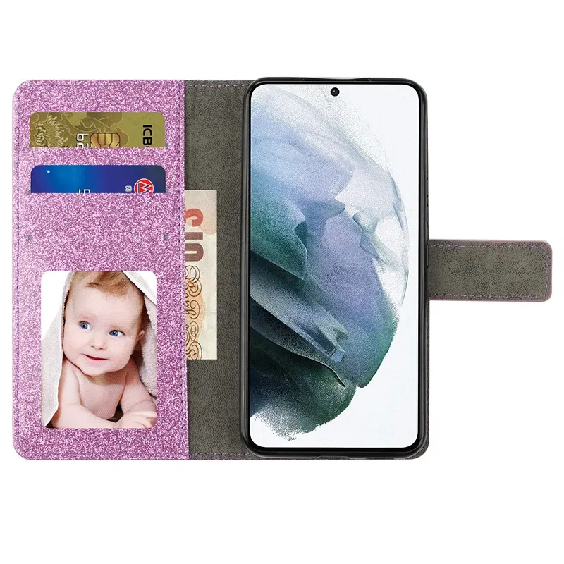 Color: WHITE, Material: Microfiber - Wallet Glitter Case For Samsung Galaxy S24 FE S23 Ultra S22 Plus S21 S20 A13 A14 A15 A16 A53 A54 A55 A34 Flip Luxury Leather
