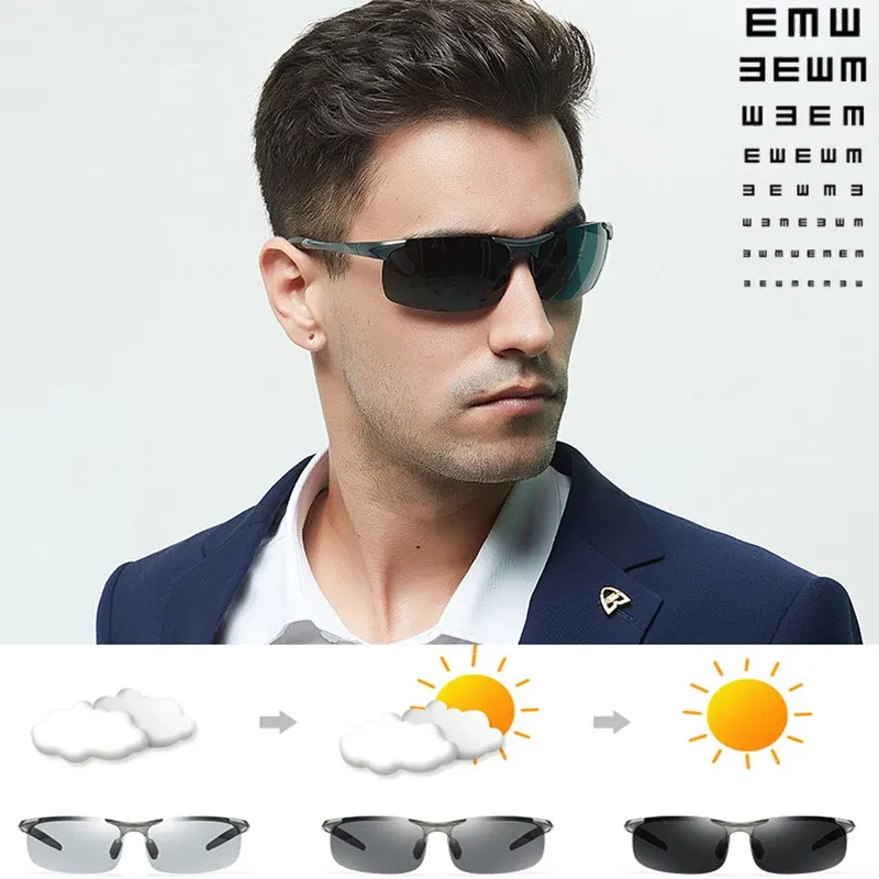 Lenses Color: Red, Frame Color: Brown - Myopia Photochromic Sunglasses Diopter Polarized Driving Goggle Men Chameleon Change Color transition Prescription Sun Glasses