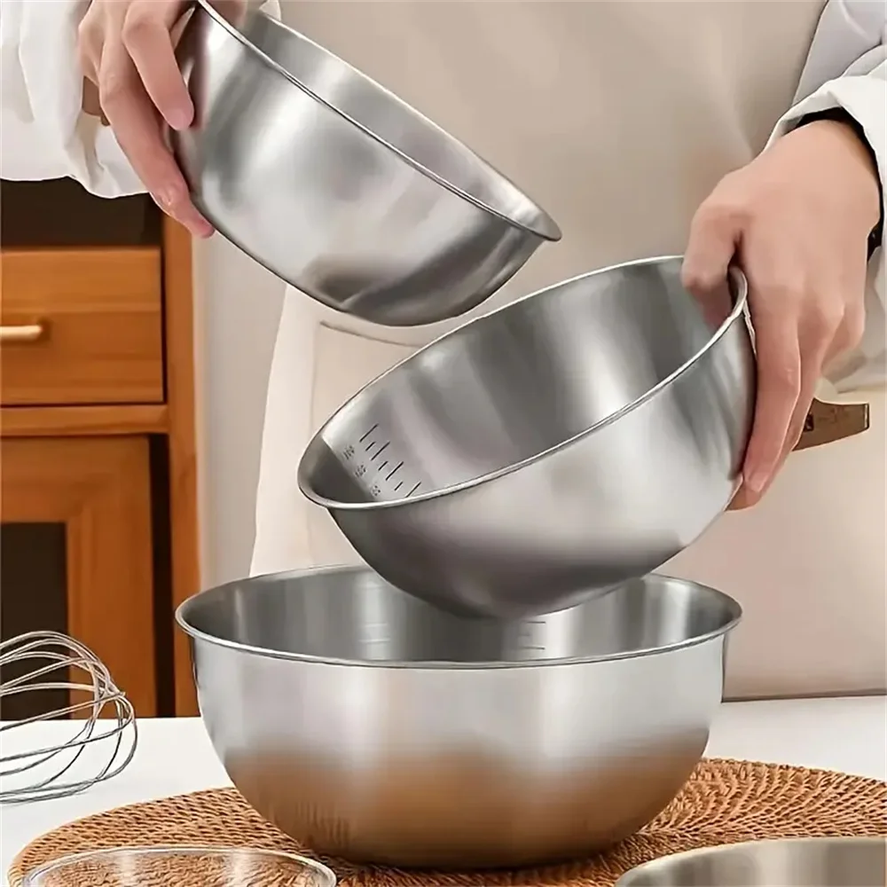 Color: black - 1-3 Stainless Steel Bowl Set with Scale for Cooking Baking Food Storage Large Capacity Mixing Bowls for Home Kitchen Essentials