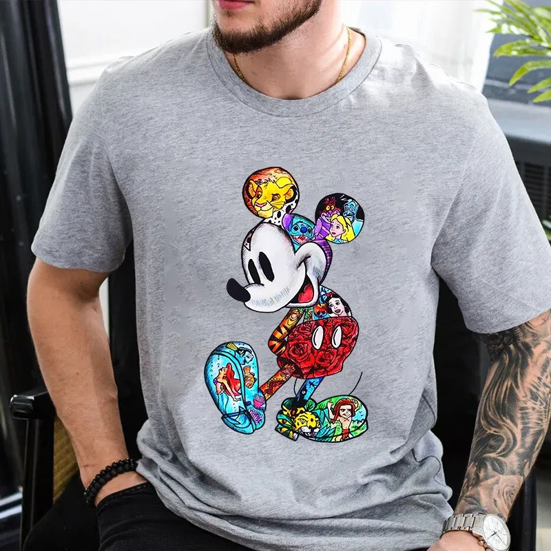 Color: black, Size: XS?€old?‰ - Disney Couples Mickey Mouse Minnie Print T-shirt Couples Men's and Women's Cotton Short Sleeve Casual Tops