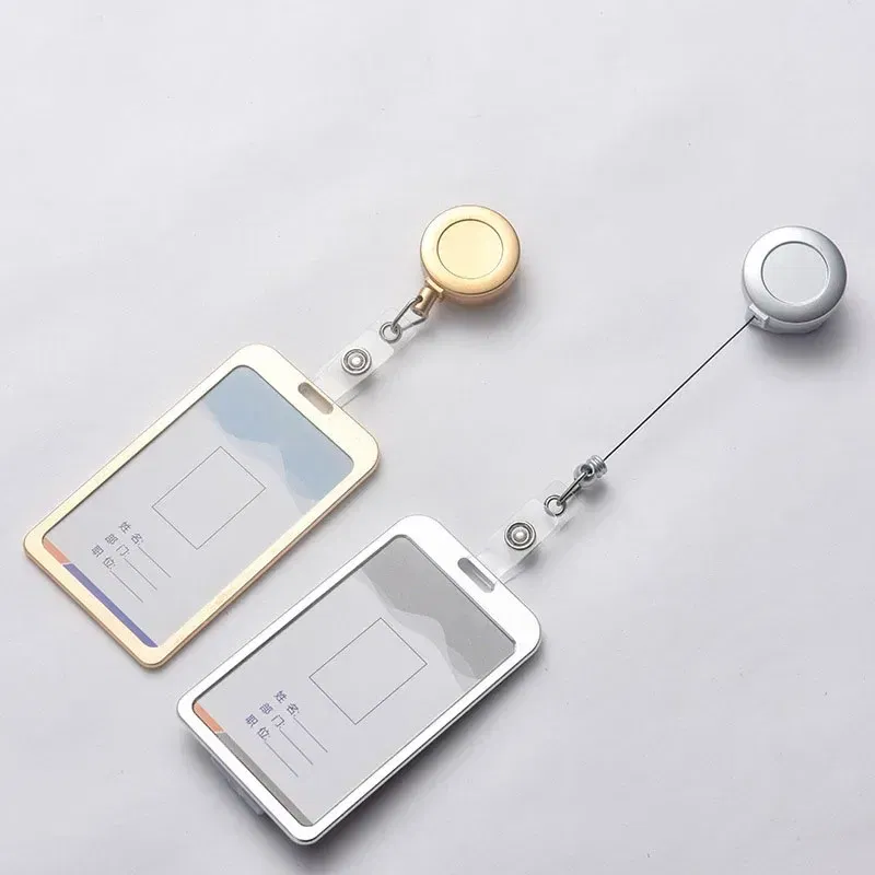 Color: Yellow / Gold - Aluminum Alloy Card Cover Case Women Men Work Name Bank ID Card Holders Business Badge Case Credit Card Badge Case Bag Pouch