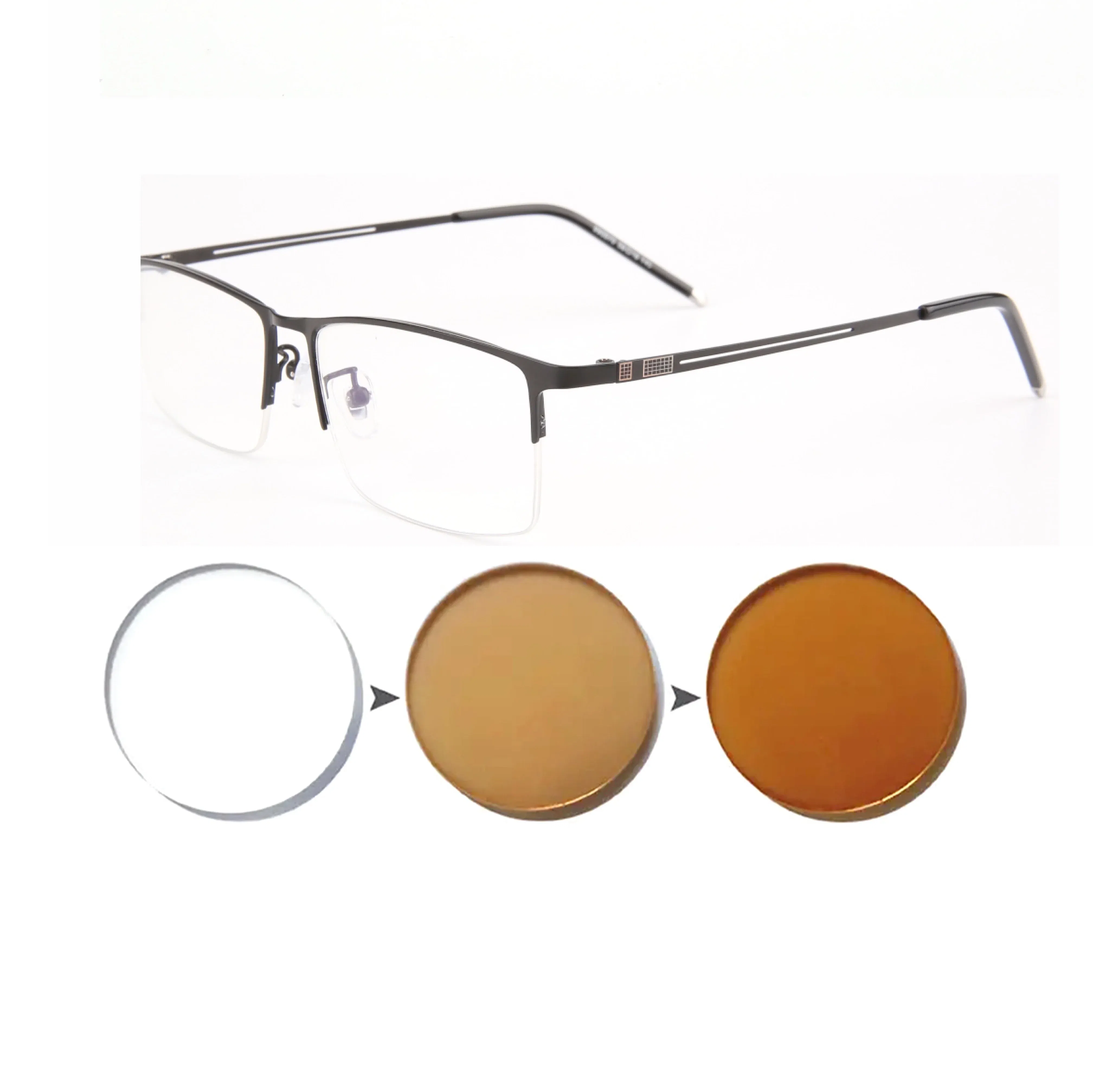 Frame Color: Pink, Eye Prescription: +550 - Sun Photochromic Finished Myopia Glasses Women Men Metal Half Frame Chameleon Short-sight Eyewear0 -0.5 -0.75 -1.0  To -6.0