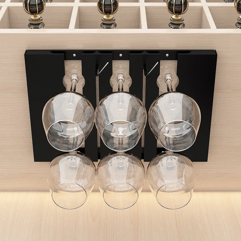 Color: Dark Khaki - Stainless Steel Under Cabinet Wine Glass Cup Holder Space-Saving Bar Counter Shelf Storage Rack Hanging Hooks Goblet Pokal Stand