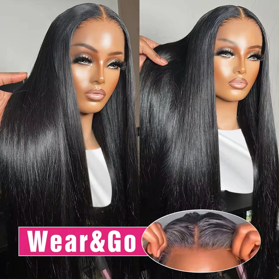Hair Color: #1, Density: 200%, Ships From: CHINA, Stretched Length: 18inches - Glueless Wear and Go Bone Straight Lace Front Wigs 4x4 5x5 Pre-Cut Lace Wig Human Hair Ready To Wear Lace Closure Wig For Women
