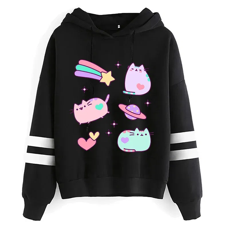 Color: DEEP BLUE, Size: M - Women Ullzang Cute Cat Funny Cartoon Sweatshirt Pusheen Cat Kawaii Harajuku Korean Style Hoodies Graphic Fashion Hoody Female