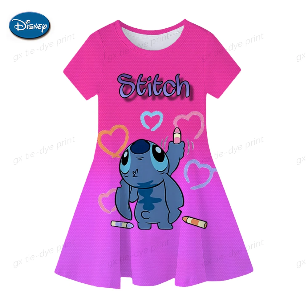 Color: Gold, Ships From: CHINA, Kid Size: 4T - Fashion Baby Girls Stitch Dress Summer Dress Cartoon Stitch Dress Princess Stitch Dress Children's Girl Clothing 0-14 Years