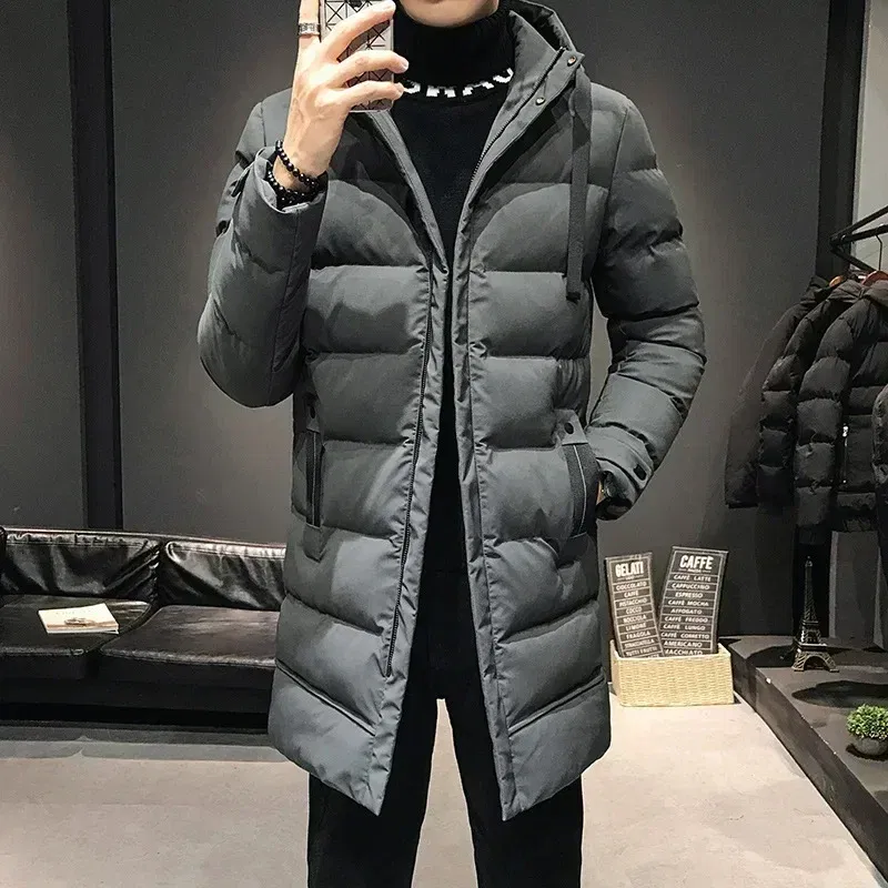Color: GRAY, Size: L - Men Long Down Jackets Winter Coats Chaquetas Hooded Casual Winter Parkas High Quality Male Green Warm Parkas Coats Size 8XL