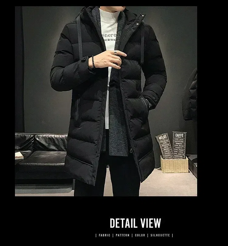 Color: GRAY, Size: L - Men Long Down Jackets Winter Coats Chaquetas Hooded Casual Winter Parkas High Quality Male Green Warm Parkas Coats Size 8XL