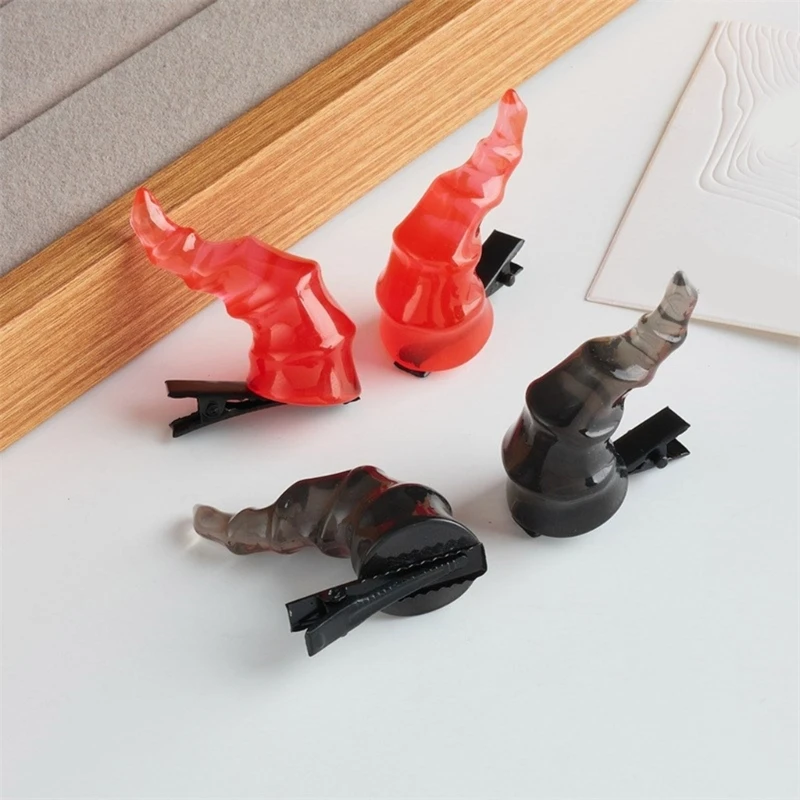 Color: Blue - 2PCS Goth Devil Horn Hair Clip Halloween Party Headwear for Woman Girls Taking Photo Braids Role Play Hairpin