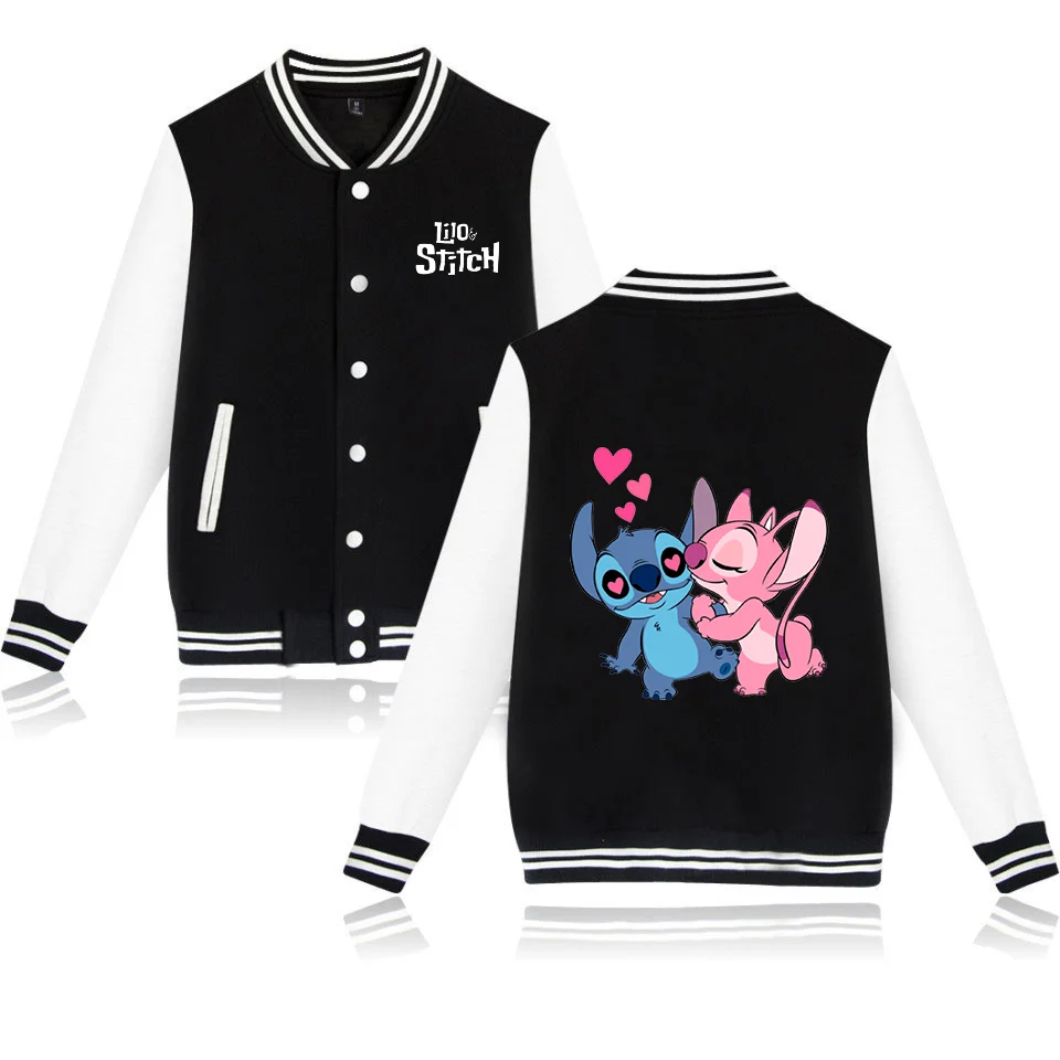 Color: Lavender, Size: S - Lilo Stitch Baseball Jacket Men Women Hip Hop Harajuku Jackets Streetwear Kids Boys Girls Loose College Coats
