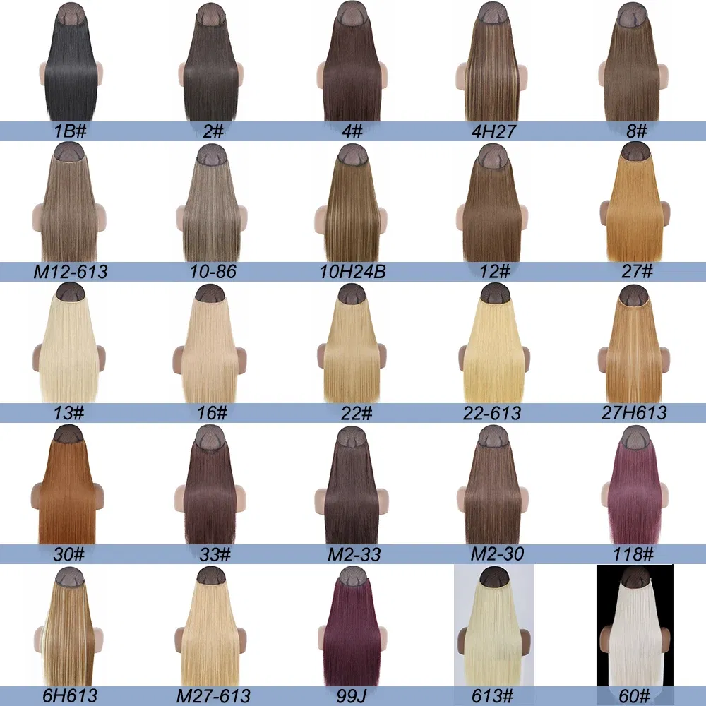 Color: T1B/27, Stretched Length: 22inches, Ships From: CHINA - Synthetic Natural Wavy No Clip Fish Line Invisible Hair Extensions Mixed Color Blonde Black Artificial False Hair Piece ForWomen