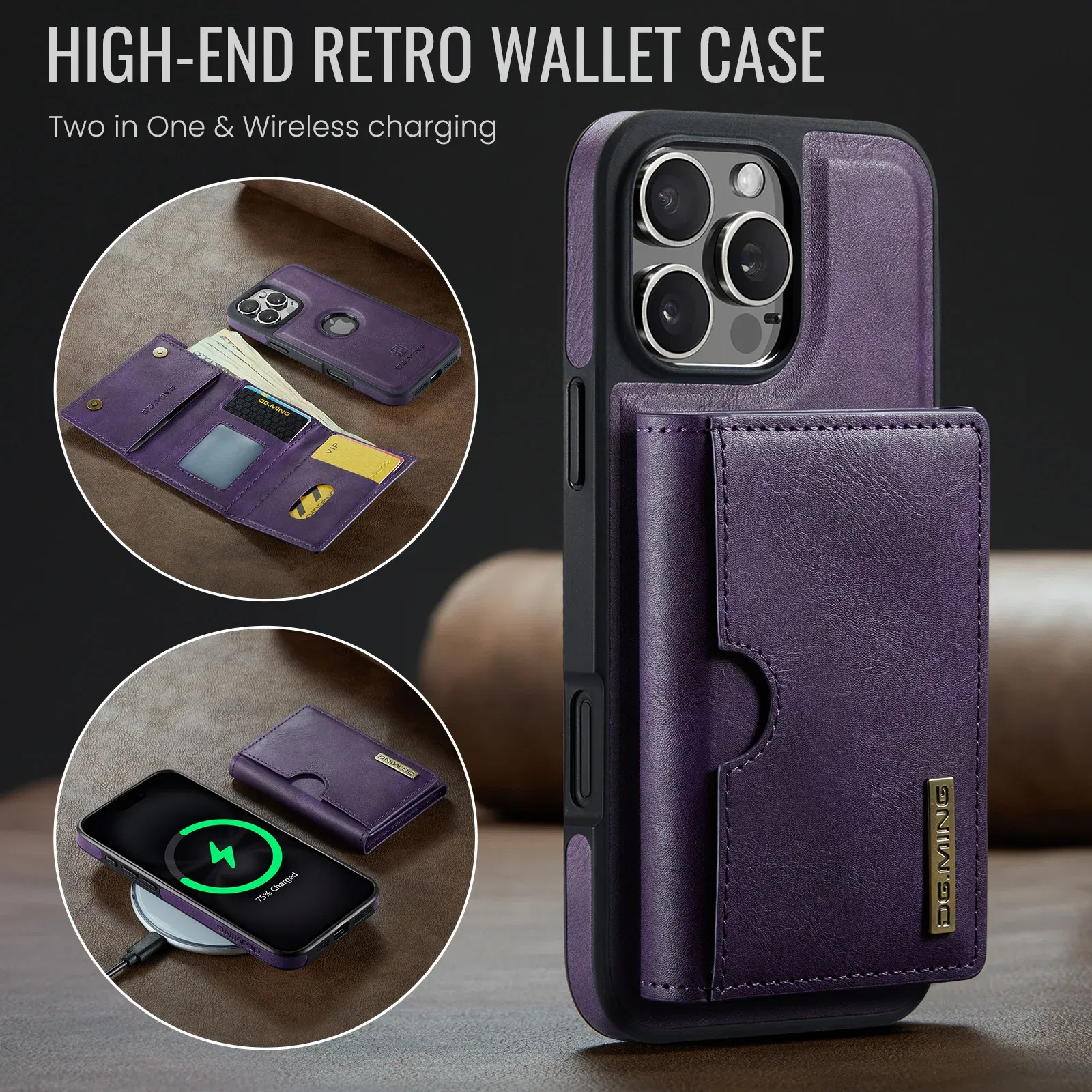 Color: Brown, Material: PP - Detachable 2 IN 1 Magnetic For Magsafe Leather Case For iPhone 16 Pro Max 15 12 13 11 14 Plus 16e Flip Wallet Card Holder Cover