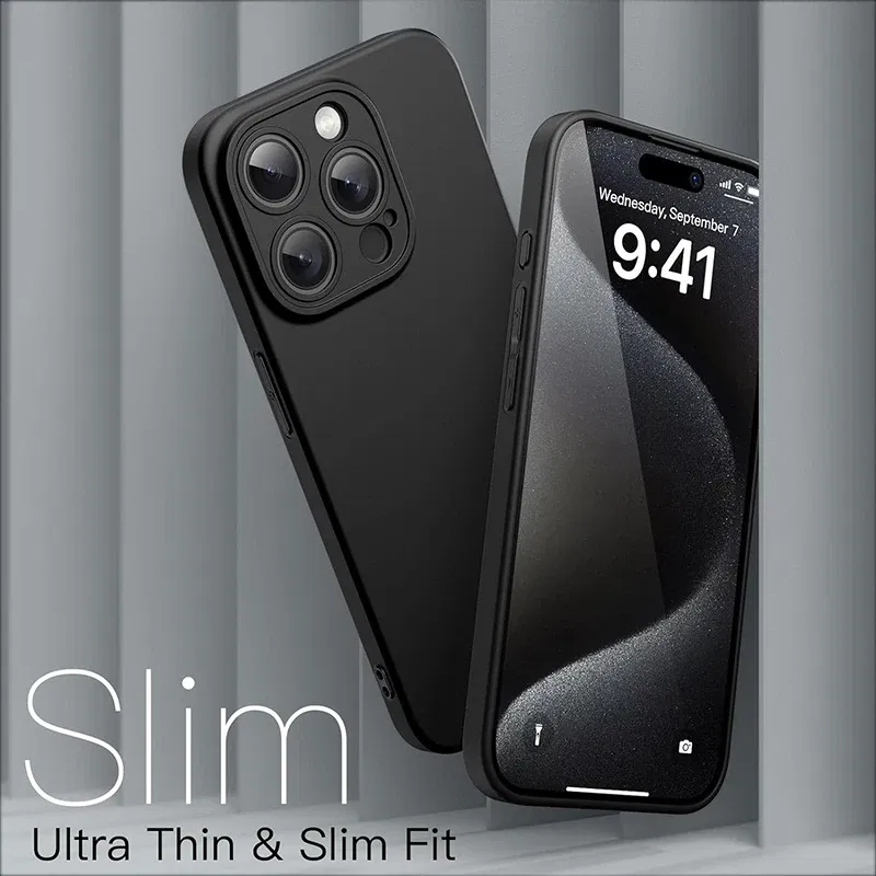Color: black, Material: PE - Matte Silicone Soft Case For iPhone 16 15 14 Plus 13 Mini Pro Max SE 2022 2020 Solid Black Slim Cover Fundas