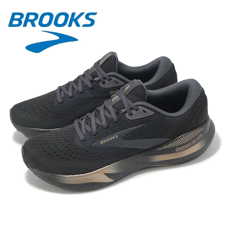 Color: black, Shoe Size: 43 - Brooks GTS 24 Black and Gold Men's Fashion Running Shoes Breathable Mesh Structure Non-slip Wear-resistant Off-road Sports Shoes
