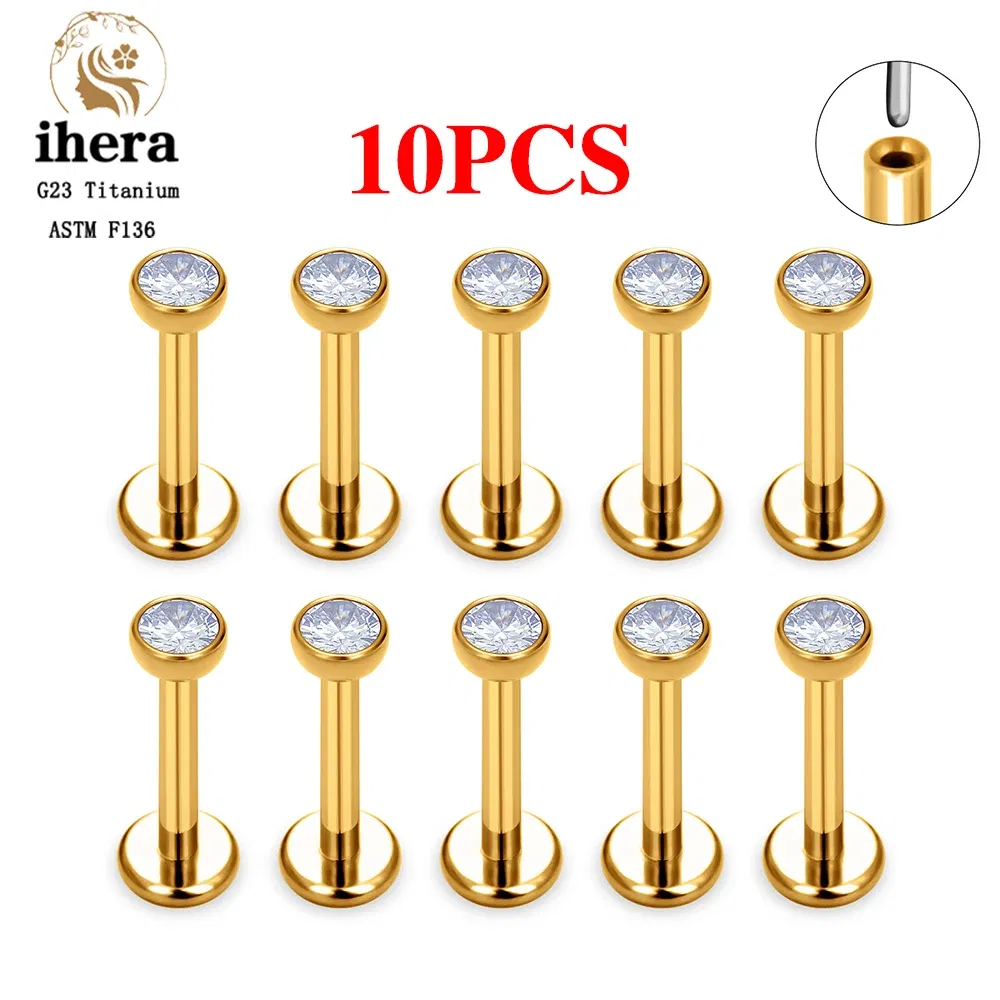 Metal color: SILVER PLATED, Ships From: CHINA, Main Stone Color: MULTI - 10PCS G23 Titanium Lip Ring Labret Piercing Stud Earring CZ 16/18/20G Push Pin Ear Tragus Cartilage Helix Conch Pierc? Jewelry