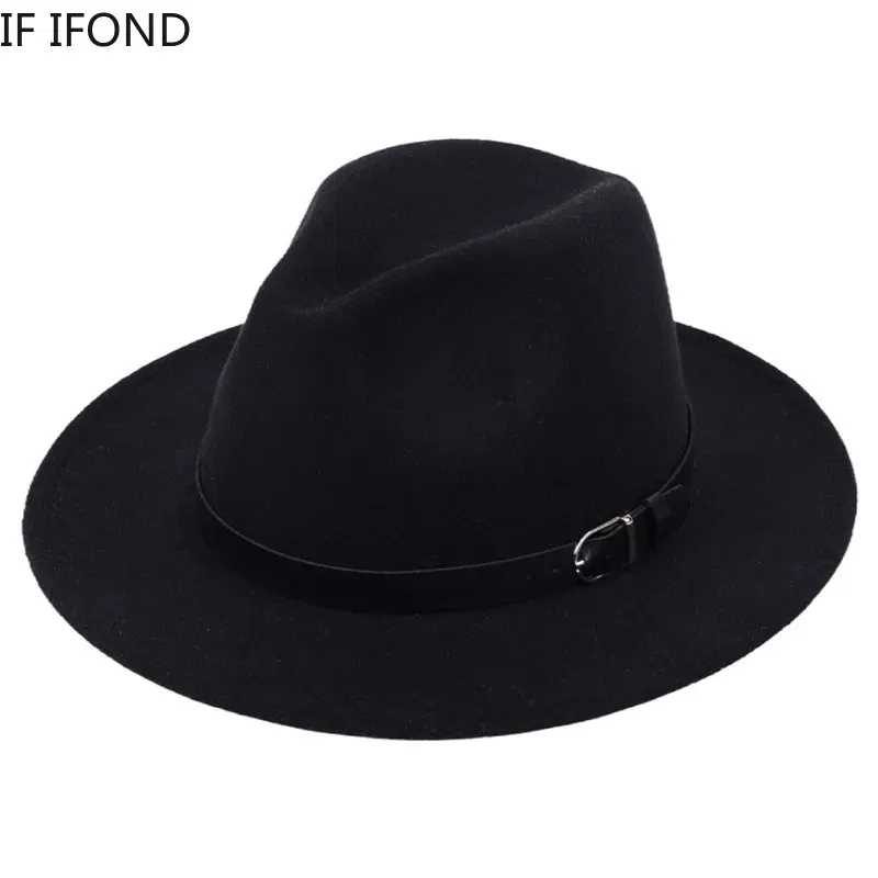 Color: Gold, Size: M - Classic British Fedora Hat Men Women Imitation Woolen Winter Felt Hats Fashion Jazz Hat Chapeau Wholesale