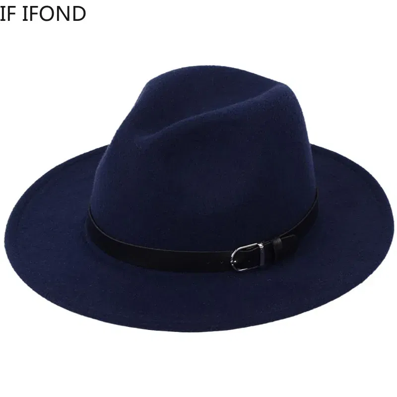 Color: Gold, Size: M - Classic British Fedora Hat Men Women Imitation Woolen Winter Felt Hats Fashion Jazz Hat Chapeau Wholesale