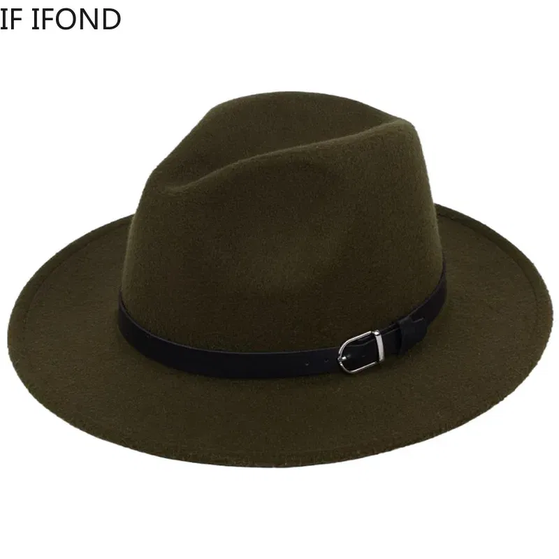 Color: Gold, Size: M - Classic British Fedora Hat Men Women Imitation Woolen Winter Felt Hats Fashion Jazz Hat Chapeau Wholesale
