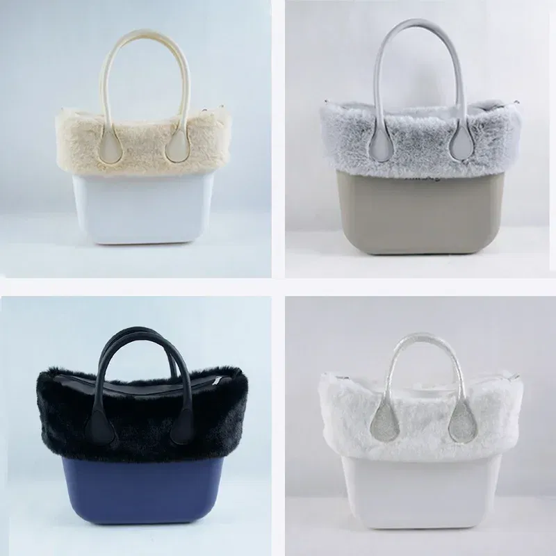 Color: Light Gold - New  Autumn winter obag  Faux Rex Rabbit fur zipper up furry Trim  Inner pocket for Classic Mini O bag Accesorios