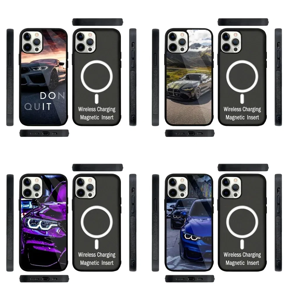 Color: Blue, Material: Canvas - Blue Red Car for B-BMW   Phone Case Strong Magnetic For IPhone 15,14,13,Pro,Max,Plus,11,12,Mini For Magsafe Wireless Charging
