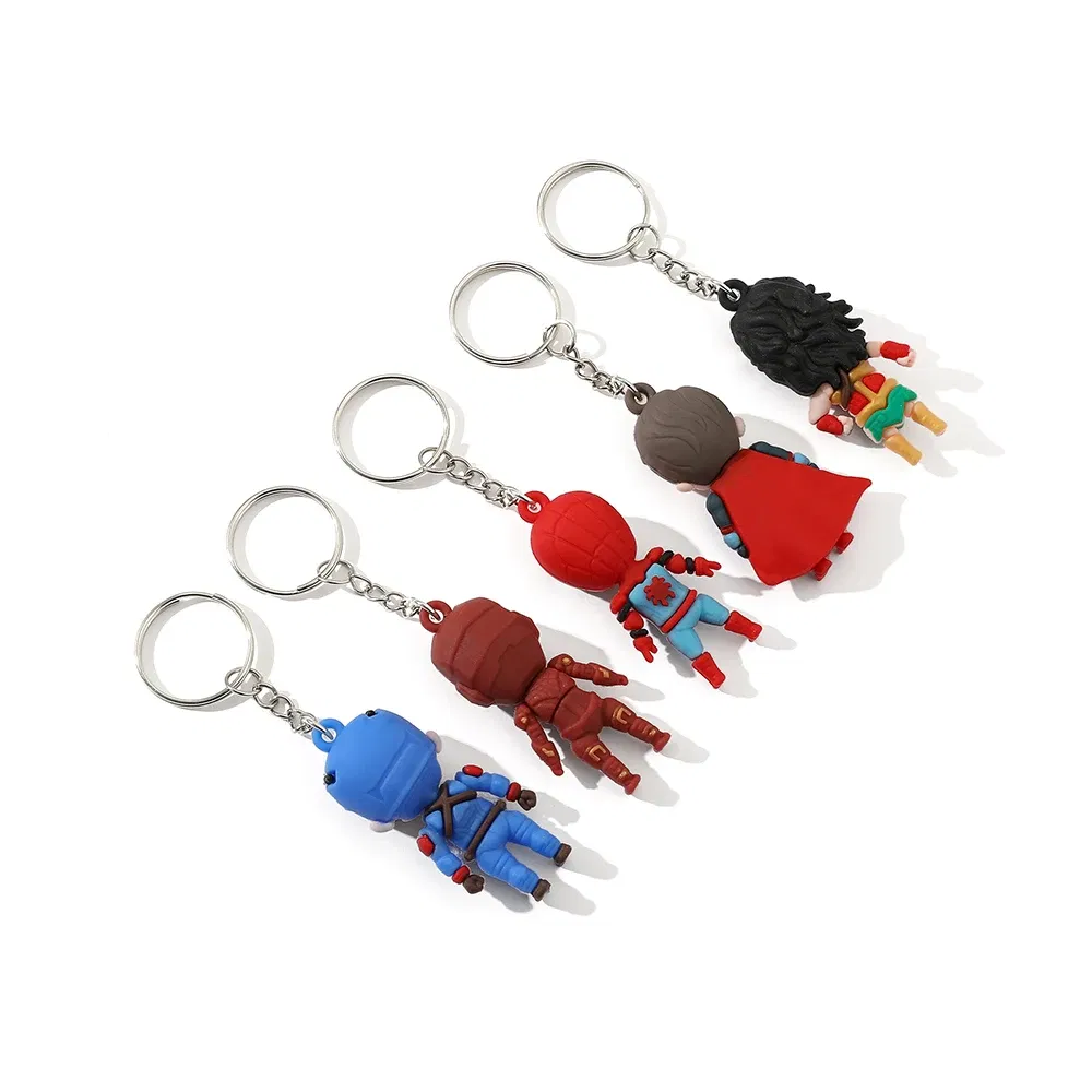 Color: GRAY, Ships From: CHINA - Marvel Superhero Keychain Avengers Cartoon Doll Iron Man Spiderman Keyrings for Backpack Accessories Key Holder Kid Gift