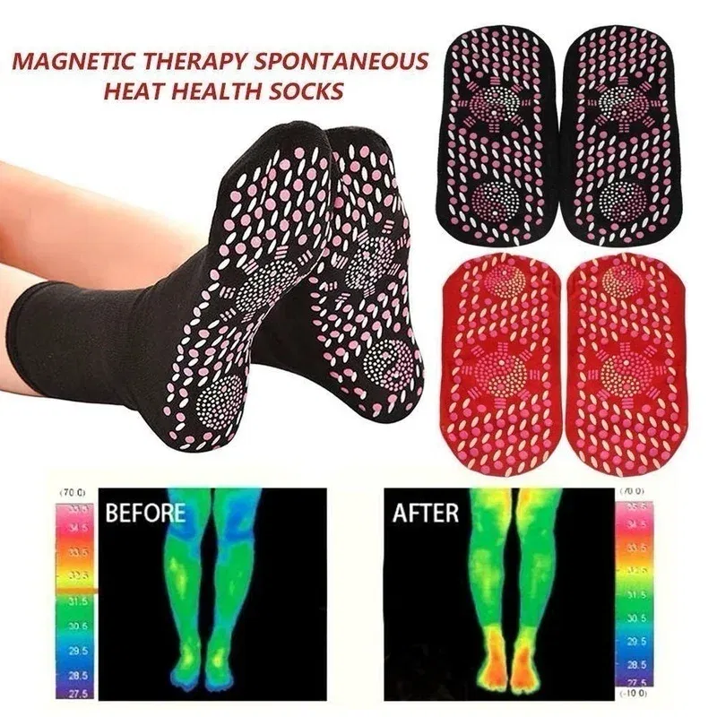 Color: green - 1/5pairs Tourmaline Self-Heating Socks Winter Warm Thermal Health Care Socks Slimming Health Short Sock Magnetic Therapy Sock