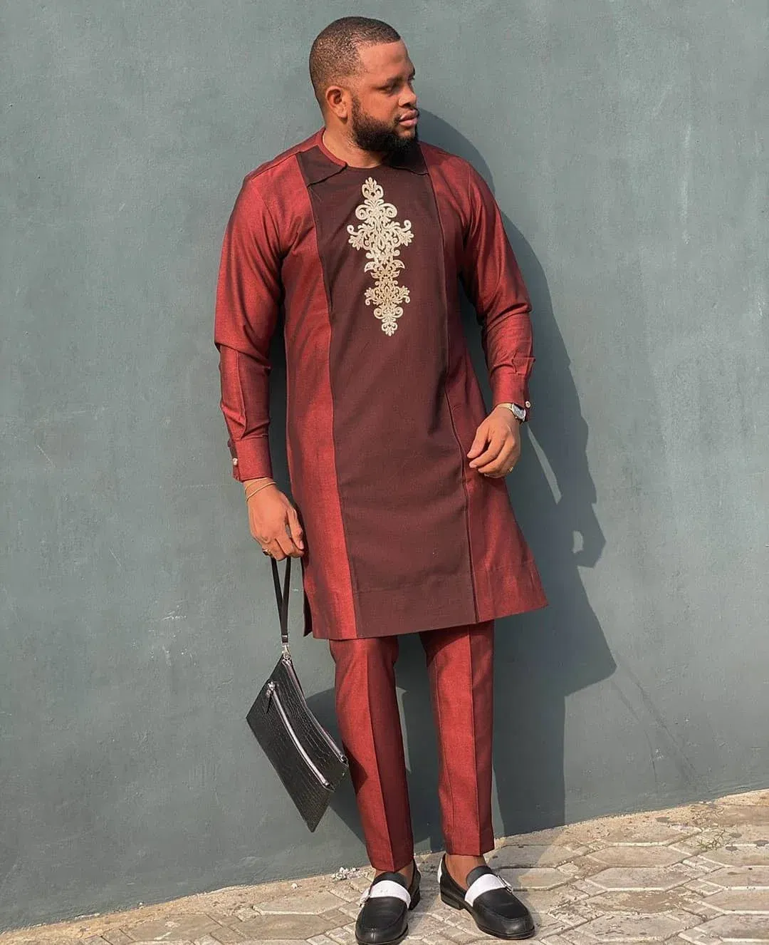 Color: Red, Size: L - 2025 New men's suit, white pocket, 2-piece set, luxury wedding casual suit, traditional African style of ethnic minorities