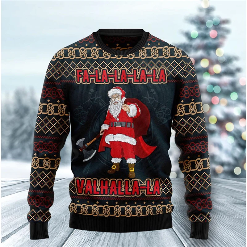 Color: black, Size: XXL - Funny Santa Claus Graphic Ugly Christmas Sweater 2026 Men Fashion Autumn Winter 3D Printed Sweatshirt Casual Oversized Pullovers