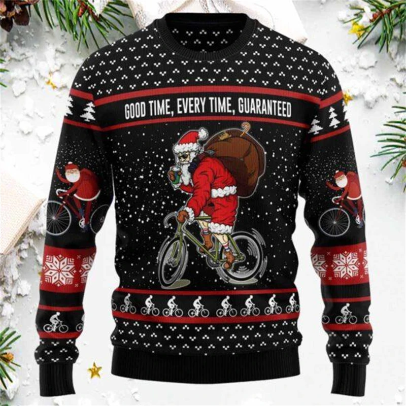 Color: black, Size: XXL - Funny Santa Claus Graphic Ugly Christmas Sweater 2026 Men Fashion Autumn Winter 3D Printed Sweatshirt Casual Oversized Pullovers