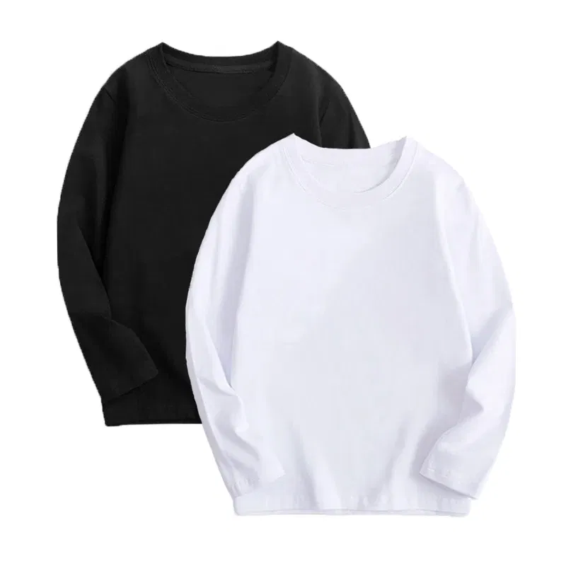 Color: Blue, Kid Size: 3T - Black White Basic Cotton T-shirt for Boys Girls Clothes Children's Long Sleeve Solid Tops Kids 2 to 14 Years Leasure Wear Tshirt