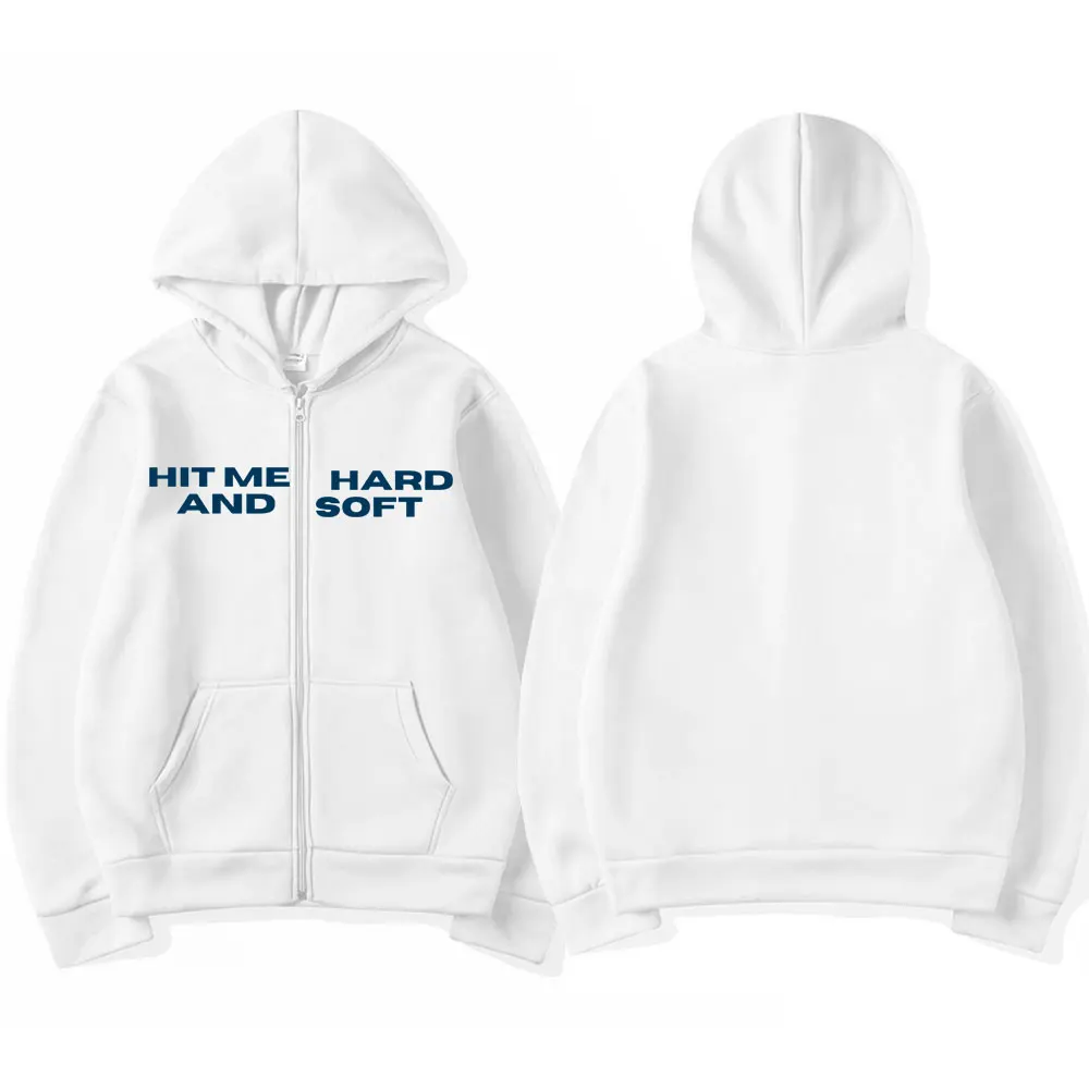 Color: Pink, Size: XL - Hit Me Hard and Soft 2025 Tour Zipper Hoodies Men Women Harajuku Pullovers Fashion Hip Hop Zip Up Sweatshirts Jackets Fans Gift