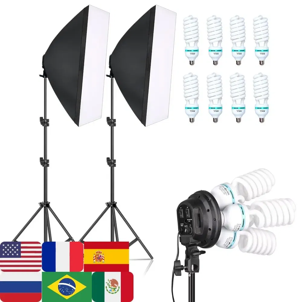 Color: PURPLE, Ships From: CHINA - Photography 50x70CM Softbox Lighting Kits Professional Light System With E27 Photographic Bulbs Photo Studio Equipment