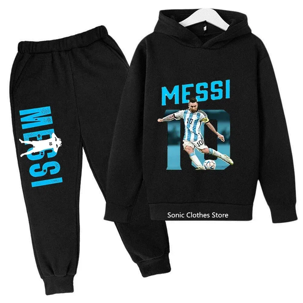Color: green, Kid Size: 6 - messi avatar printed children's clothing children's autumn and winter hoodies pants 2-piece casual boys and girls suits