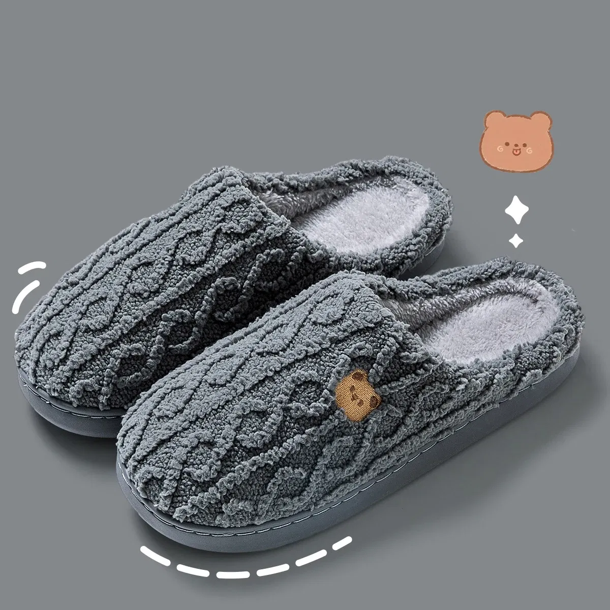 Color: Grass-Green, Shoe Size: 40-41, Ships From: CHINA - Asgard Women Winter Fur Slippers Indoor Fluffy Couple Bedroom Flat Slides Cute Bear Women Fuzzy House Slippers Warm Cotton Shoes
