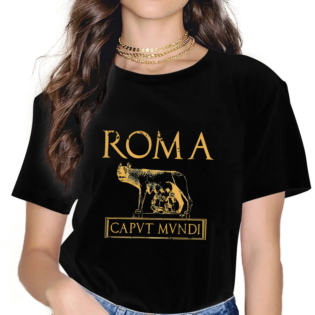 Color: WHITE, Size: M - Roma Caput Mundi Casual Polyester TShirt Ancient Rome Style Streetwear Leisure T Shirt Female