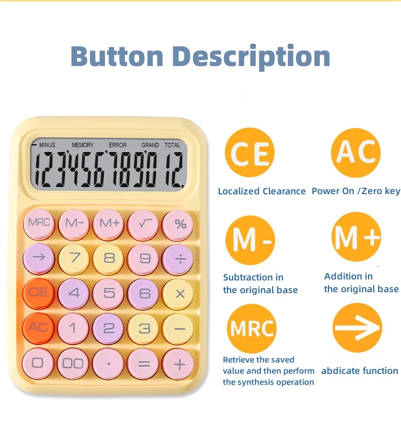 Color: Yellow - Ins Dopamine Candy Color Calculators Large Display Mechanical Dot Keyboard Back To School Supplies Students/Finance Stationery