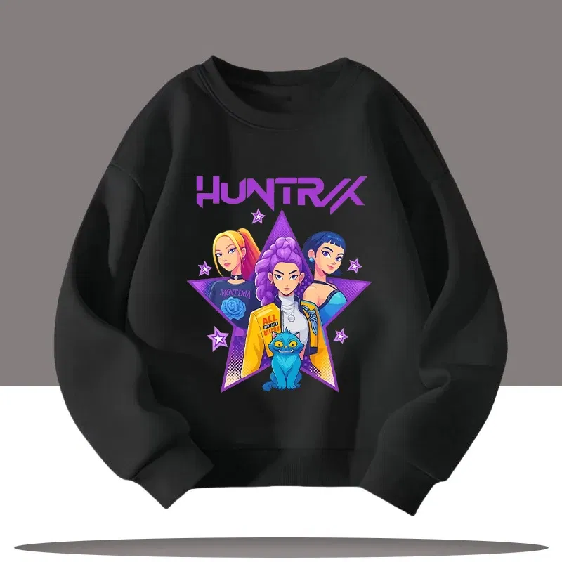 Color: Pink, Kid Size: 7 - Children's Clothing K-pop Demon Hunters Cartoon Print 3-12 Year Old New Style Kids Round-neck Sport Shirt Cute Girl Casual Top