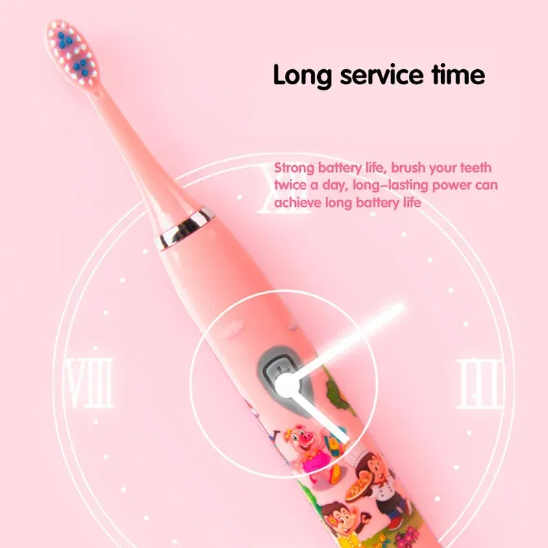 Color: GRAY - Sonic Children Electric Toothbrush Colorful Cartoon Cute Pattern Ultrasonic Rechargeable Soft Hair Smart Brush Oral Cleaning
