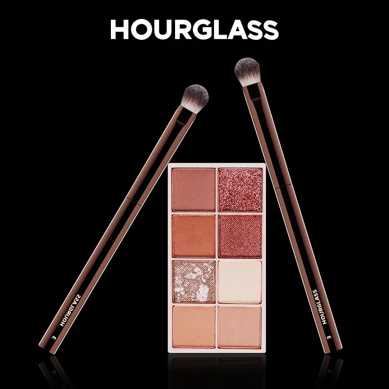 Handle Color: Burgundy - Hourglass Makeup Brushes Powder Foundation Concealer Blusher Bronzer Eye Shadow Eyebrow Eyeliner Sculpting Brush