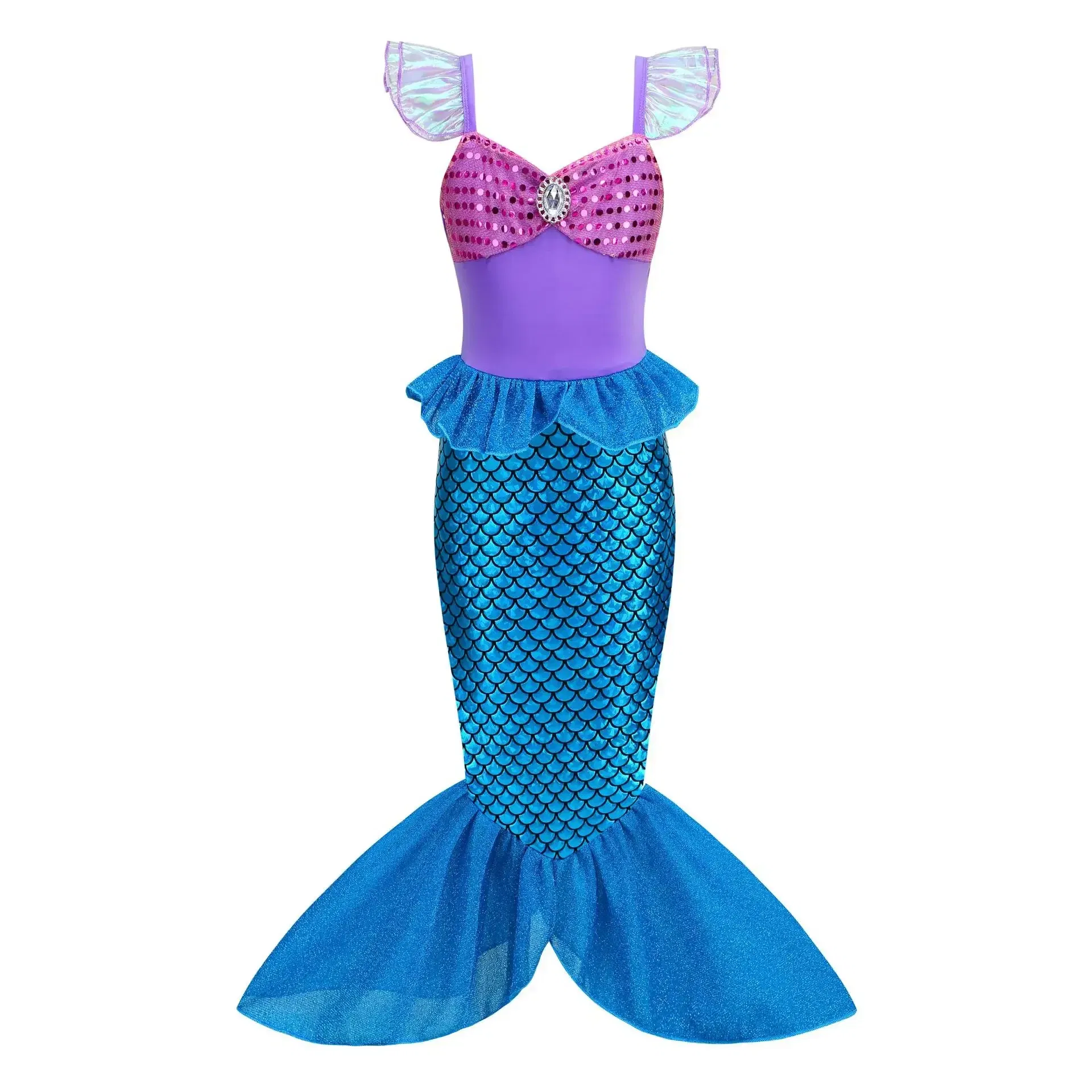 Color: Khaki, Kid Size: 11 - Disney Little Mermaid Ariel Costumes for Girls Princess Dress Cosplay Halloween Carnival Kids Birthday Party Dress Up Clothing