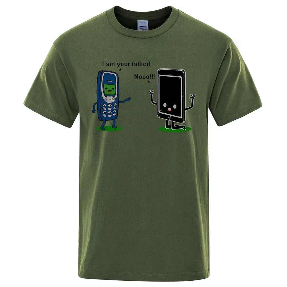 Color: army green, Size: S - I'm your father Funny phone T-Shirts Men Women Casual Short Sleeve Crewneck Breathable Tops Cotton Summer Hip Hop Tee Clothing