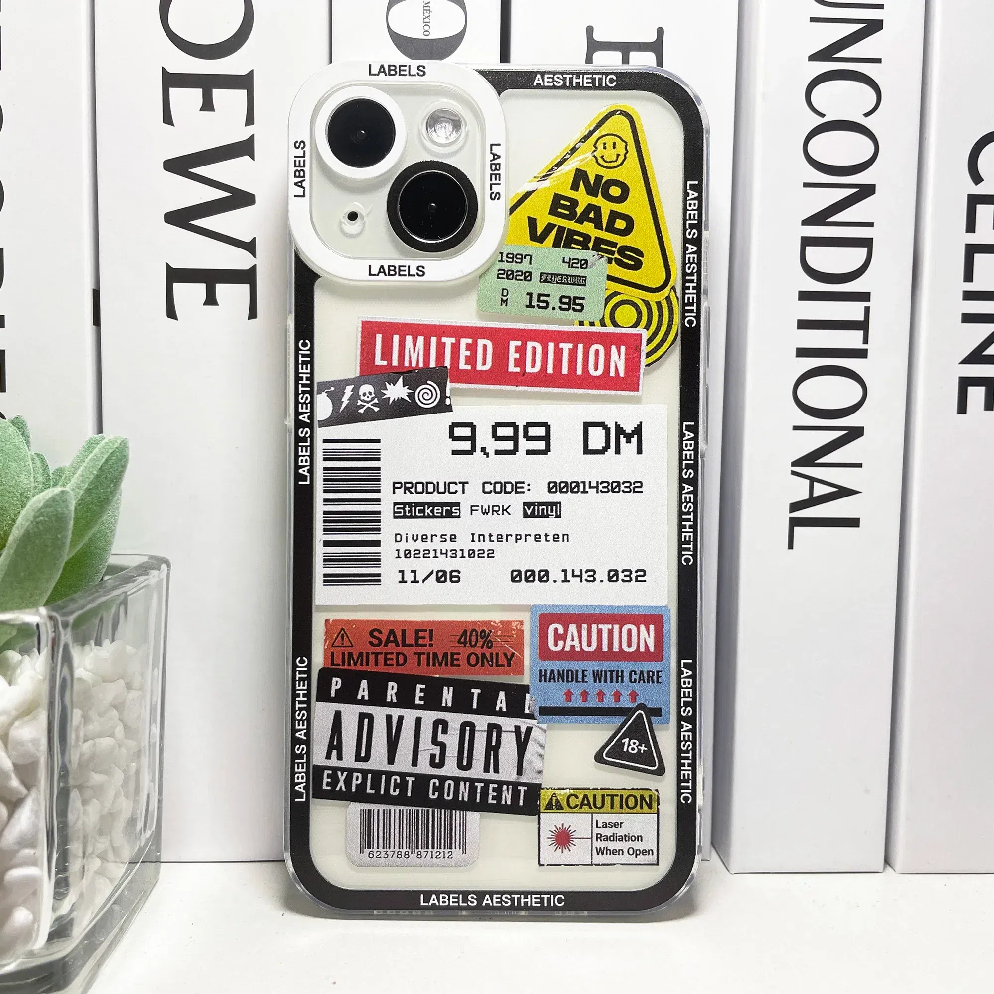 Color: GRAY, Material: Plastic - Mix Labels Aesthetic Stickers Collage Phone Case For iPhone 16 15 14 13 12 11 Pro Max Mini XS X XR SE 7 8 Plus Clear Soft Cover