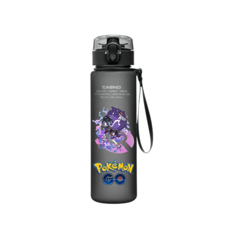 Color: Brown - 560ML Pokemon Water Cup Anime Portable Children's Cute Pikachu Gengar Plastic Outdoor Sports Large Capacity Water Bottle Gifts