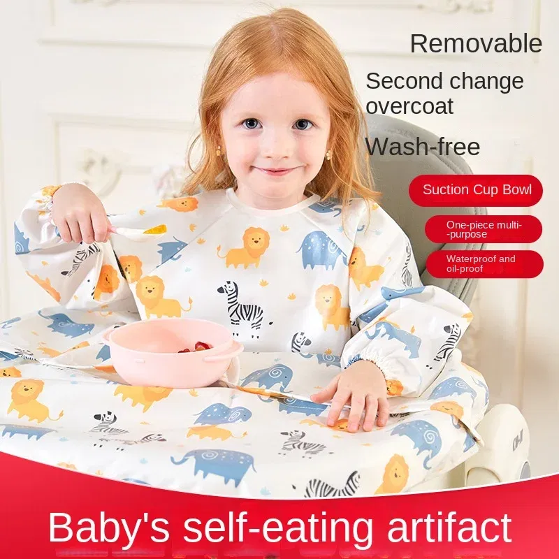 Color: army green, Size: One Size - Clean Feeding Bib for Baby Boys Girl 8M-5Y Waterproof Bib Apron Smock with Table Cover Infant Mess-Free Kids Full Coverage Bib