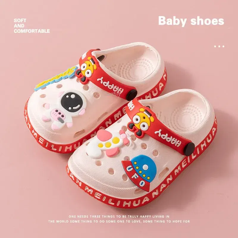 Color: Beige, Shoe Size: 2 - Children Garden Shoes Cute EVA Cartoon Beach Sandals Babies Summer Slippers High Quality Soft Kids Outdoor Slippers Flip Shoes