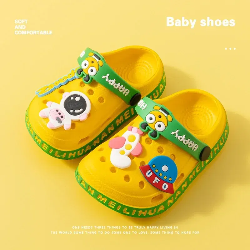 Color: Beige, Shoe Size: 2 - Children Garden Shoes Cute EVA Cartoon Beach Sandals Babies Summer Slippers High Quality Soft Kids Outdoor Slippers Flip Shoes