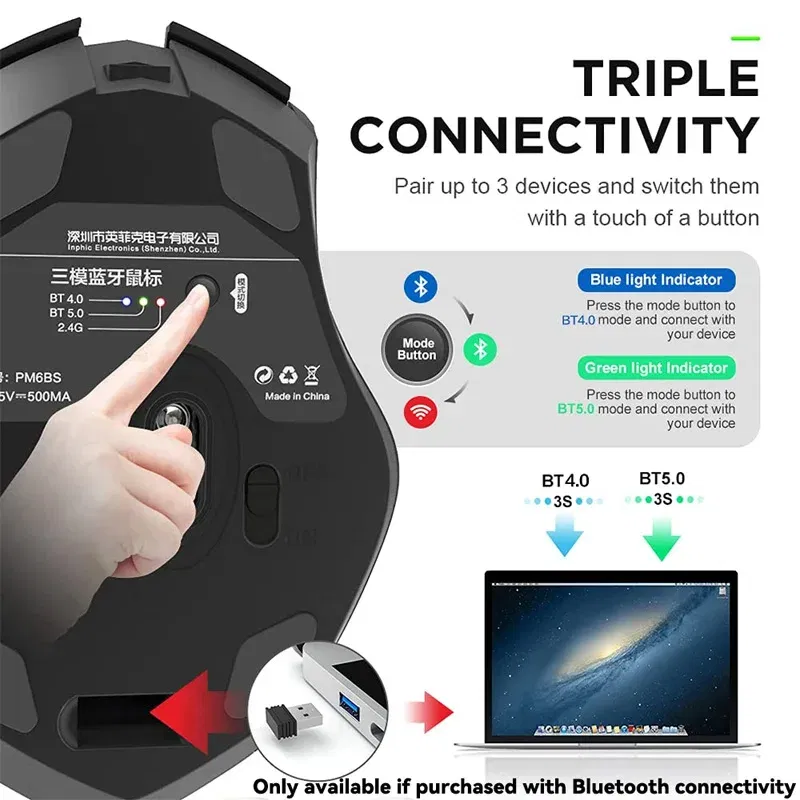 Color: Gold - Inphic Rechargeable Wireless Mouse Ergonomic Bluetooth 5.0 2.4G Mice Office Mute Mouse For MacBook Tablet Laptops Computer PC