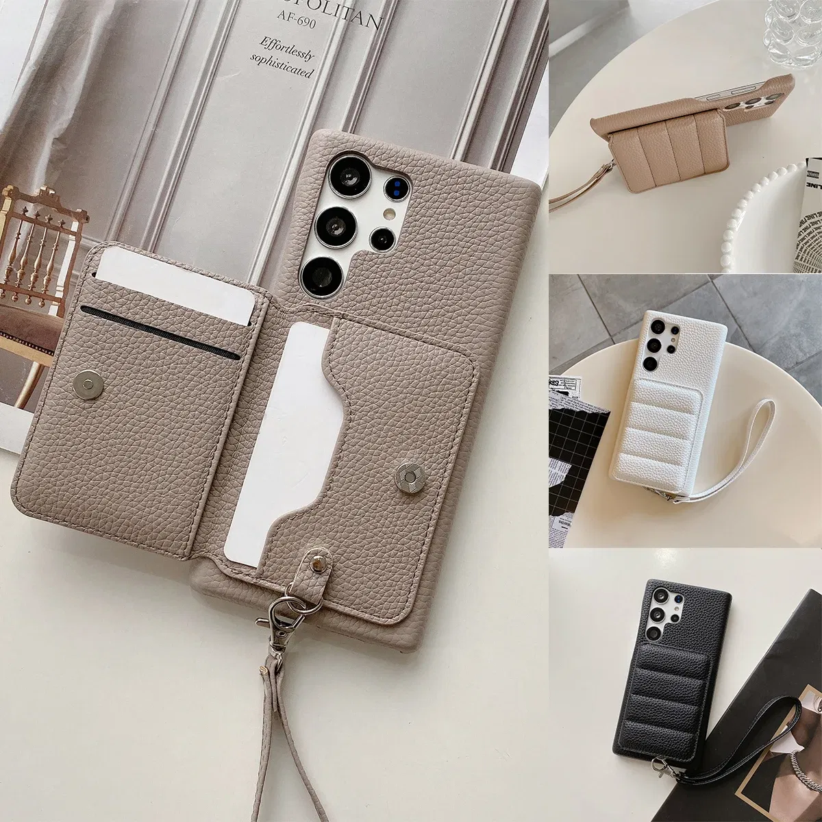 Color: WHITE, Material: Microfiber - Luxury Lanyard Wallet Case For Samsung Galaxy S21 FE S22 S23 Plus Note 20 Ultra A52 A53 A54 5G Lichee Pattern Leather Cover