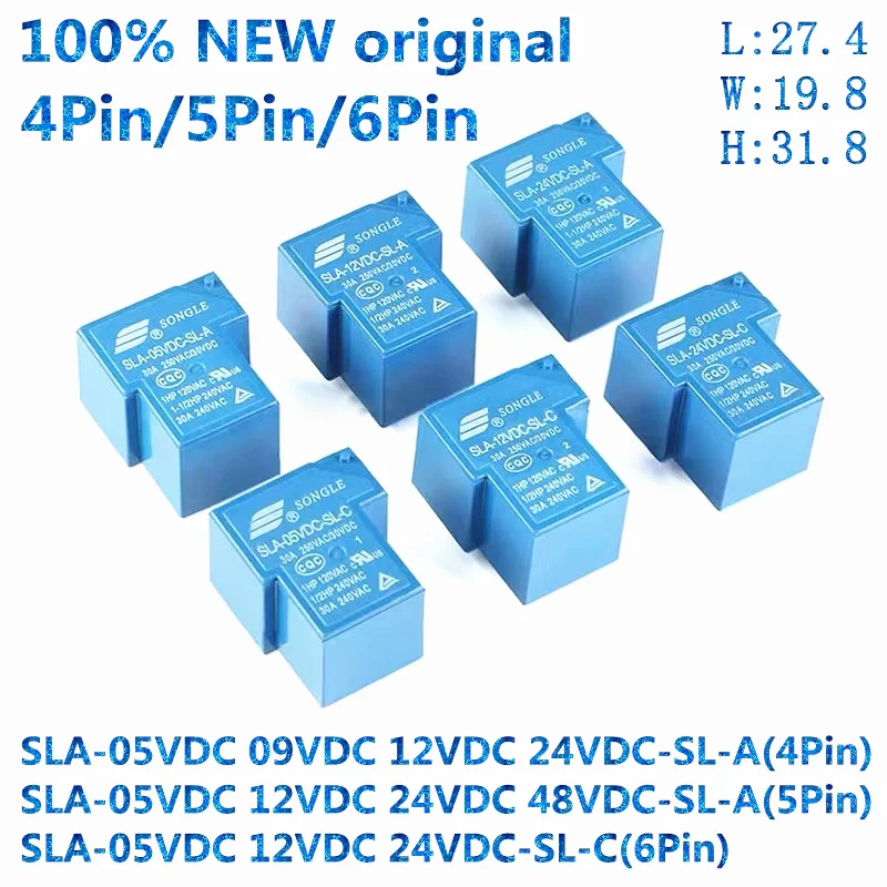 Color: Black - 10Pcs New Power Relay SLA SLA-05V 09 12V 24V 48VDC-SL-A -C 4Pin /5Pin /6Pin 30A T90 SLA-05VDC-SL-A SLA-12VDC-SL-A SLA-24VDC-SL-C