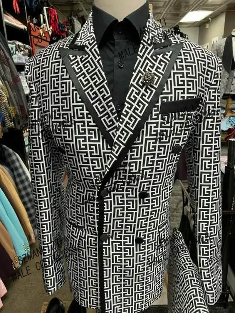 Color: black, Size: XXXL - Luxury Fashion Plaid Groom Tuxedos Double Breasted Men Suits For Wedding Male Party Dress Costume Homme ( jacket+Pants)
